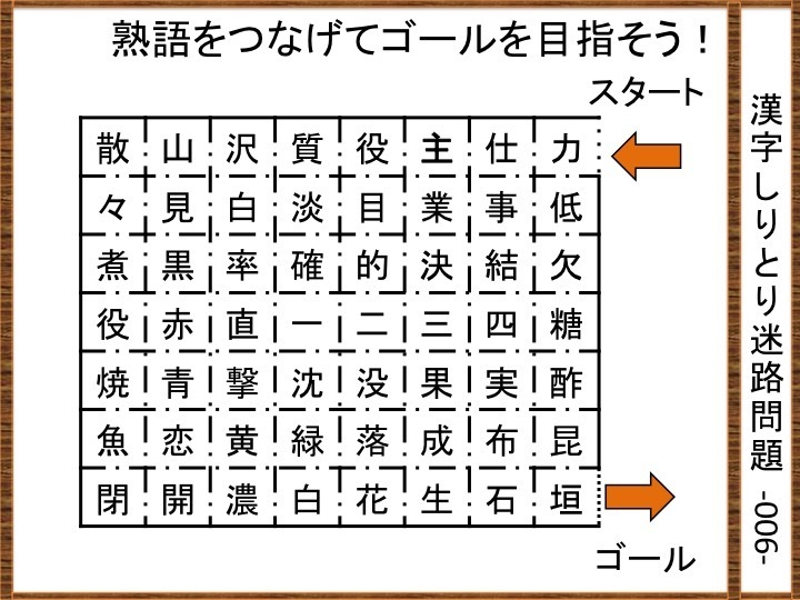 問題配布用 漢字しりとり迷路 006 脳活クイズvol 141 脳活研究所 問題配布用